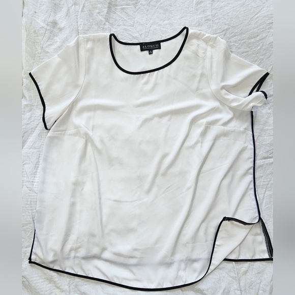 Eloquii Tops - Women's White Top with Black Trim